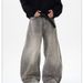 Retro Washed Distressed Gray Splatter Paint Curved Blade Loose Jeans Mid Waist Wide Leg Cotton Pants For Men And Women Spring Autumn_mkmklike.com
