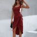 Women's 2023 New Square Neck Strap Irregular Bottom Strap Dress Mid Dress_mkmklike.com