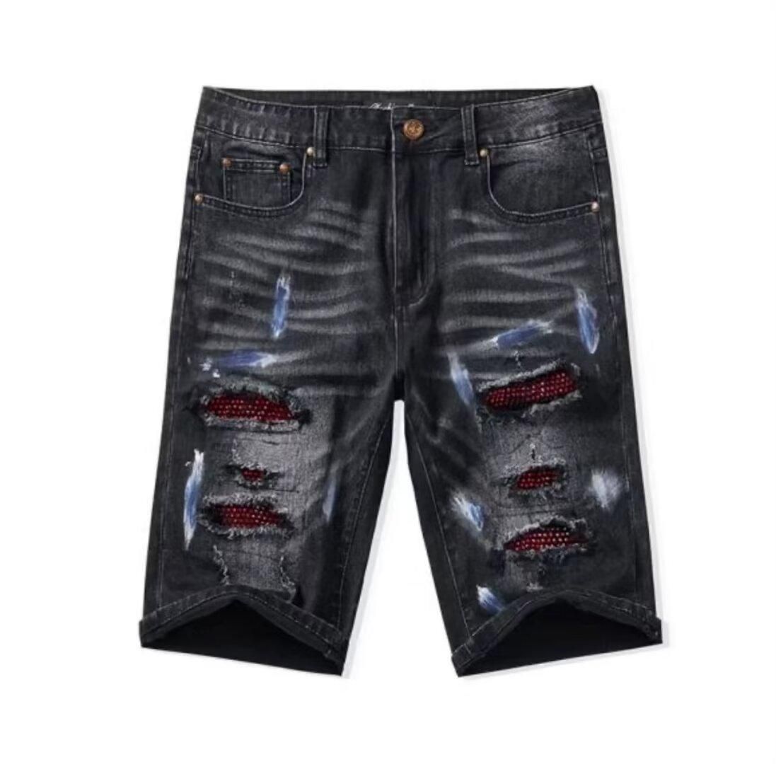 Men's Summer Ripped Denim Shorts Casual Versatile Five Point Mid Length Loose Fitting Beggar Style Riding Breeches Trendy Brand_mkmklike.com