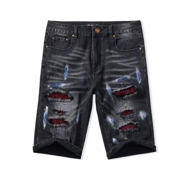 Men's Summer Ripped Denim Shorts Casual Versatile Five Point Mid Length Loose Fitting Beggar Style Riding Breeches Trendy Brand_mkmklike.com