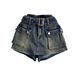 Women's Retro High Waist Denim Shorts - Distressed Wide Leg Workwear Style, Vintage American Fit_mkmklike.com