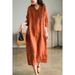 New Artistic Linen Five point Sleeve Western Style Age reducing Fashion V neck Thin Knee length Dress_mkmklike.com