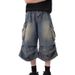 Men's Clothing Retro White Washed Multi Pocket Workwear Denim Shorts Men's Pleated Design Loose Drape Cropped Pants_mkmklike.com