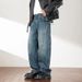 Retro High-Waisted Wide Leg Jeans For Men Blue Washed Distressed Loose Straight Leg High Street Trendy_mkmklike.com