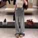 Women's Light Blue Flared Jeans With Firework Rhinestone Details – Fleece-Lined Winter Pants, High-Waisted Straight-Leg Denim For A Slimming Look_mkmklike.com