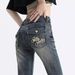 Spring Autumn Embroidered High Waisted Flared Jeans For Petite Women Casual Fashion Office Lady Style Cotton Denim_mkmklike.com