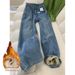Women's High-Waisted Flared Jeans – Winter Fleece-Lined, Straight-Leg, Stretch Comfort (S-2XL, Classic Blue, Office & Casual Wear)_mkmklike.com