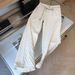 Fashion Checkered White Straight Leg Jeans For Women - Loose Fit High Waist Wide Leg Trousers With Flowy Hem_mkmklike.com