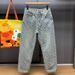 Men's Casual Loose Fit Blue Washed Denim Jeans With Retro Floral Embroidery - Straight Leg Comfortable Trousers For Everyday Wear_mkmklike.com