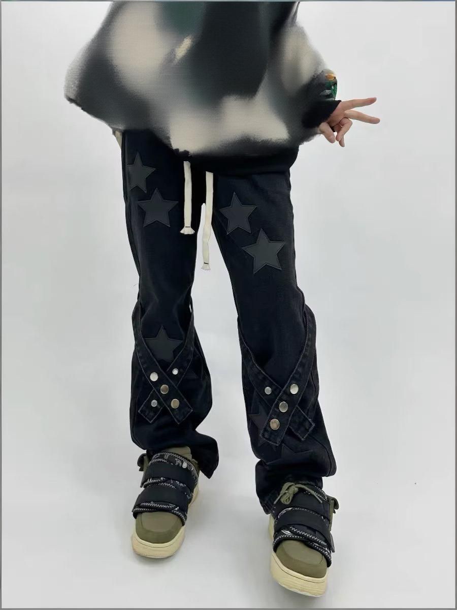 Men's Clothing Men's Street Washed Distressed Fashion Jeans Straight Loose Fit High Street Vibe Long Pants For Spring Autumn_mkmklike.com