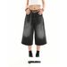 Petite Women's Distressed Cropped Denim Pants High Street Style Retro Loose Fitting Wide Leg 7/8 Length_mkmklike.com