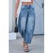 Cross-border Foreign Trade Niche Drapey Balloon Jeans For Women, Loose Straight Washed Wide-leg Long Pants_mkmklike.com