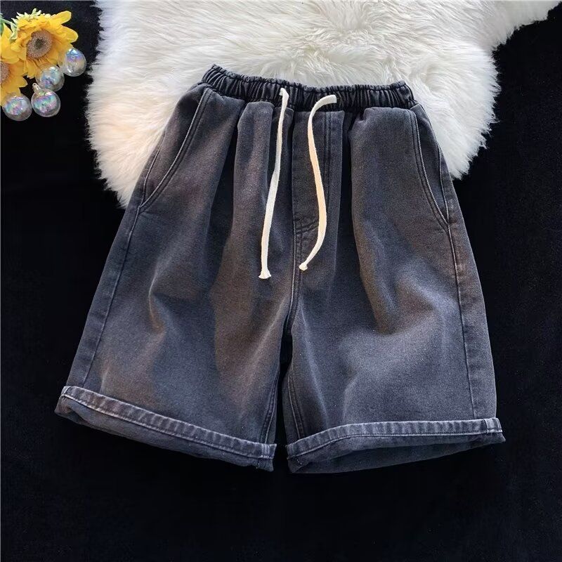 Men's Light Colored Denim Shorts Summer Thin Retro Style Plus Size Casual Loose Five Point Pants_mkmklike.com