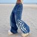 Men's Clothing Vintage Washed High Street Jeans For Men & Women | Retro Tribal Print | Straight-Leg Wide Pants | Cotton Comfort (S-XXXL, Blue)_mkmklike.com