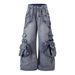 Men's Heavy-Duty Multi-Pocket Workwear Jeans Vintage Distressed Denim With Asymmetric Design & Flared Leg Edgy Streetwear For Urban Explorers_mkmklike.com