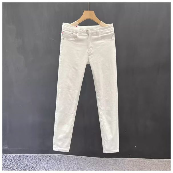 Men's Clothing White Trousers Stylish And Versatile Slim Fit White Jeans Straight Leg Casual Denim Pants With Stretch Comfortable For Daily Wear_mkmklike.com