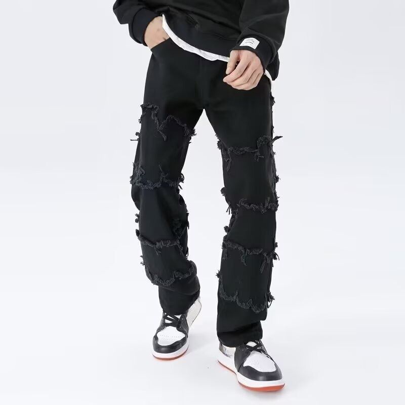 Vintage Distressed Black Jeans – High Street Baggy Fit With Subtle Flare (Unisex, S-3XL, Washed Black)_mkmklike.com