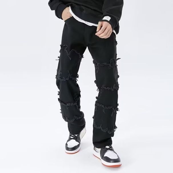 Vintage Distressed Black Jeans – High Street Baggy Fit With Subtle Flare (Unisex, S-3XL, Washed Black)_mkmklike.com