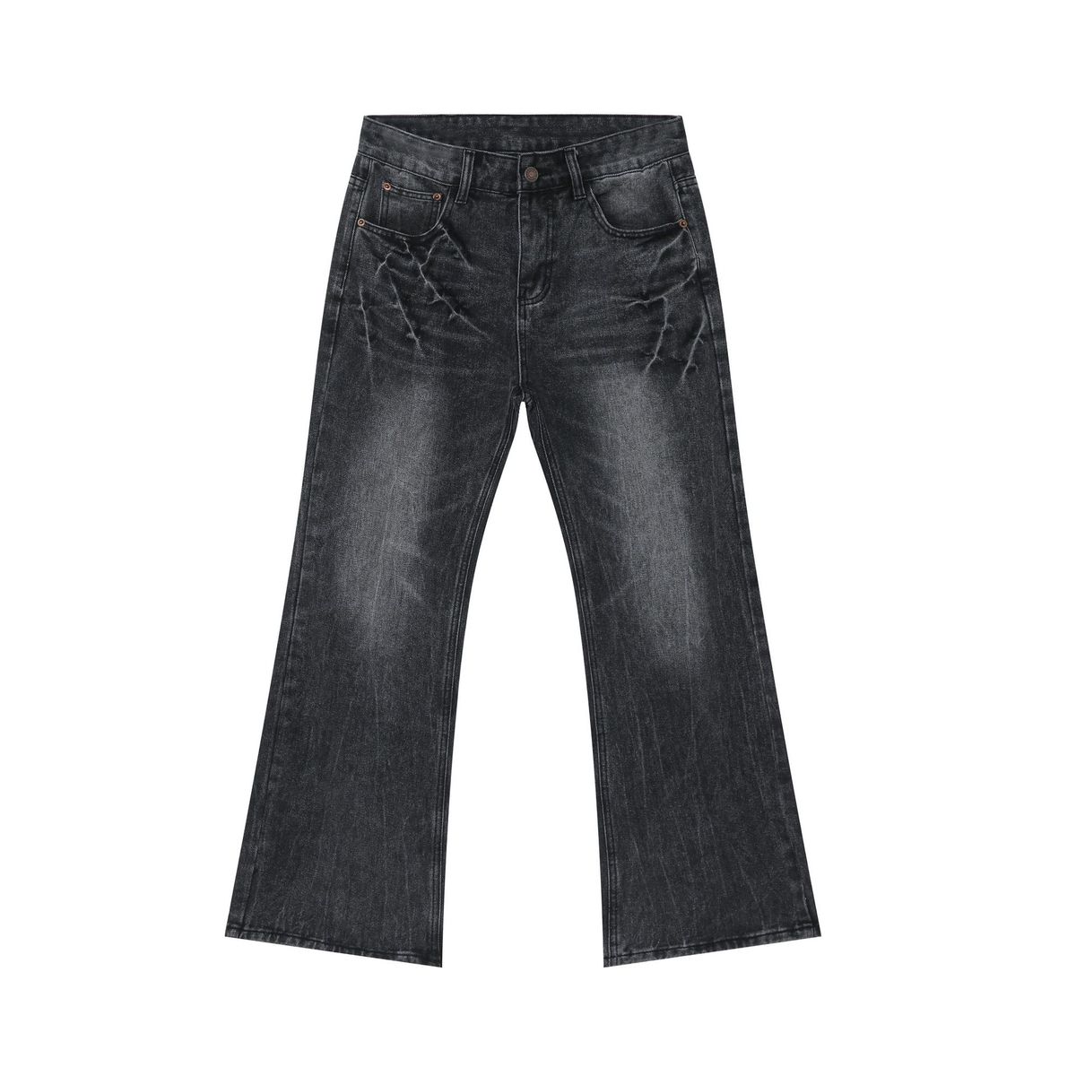 Men's Clothing Denim Vibe Lightning Cracked Black And Gray Jeans Cleanfit Flared Slim Pants_mkmklike.com