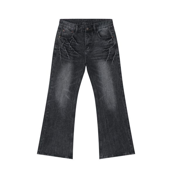 Men's Clothing Denim Vibe Lightning Cracked Black And Gray Jeans Cleanfit Flared Slim Pants_mkmklike.com