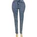 Women's Clothing Slim Fit Rhinestone Studded Pocket Ripped Frayed Hem Jeans_mkmklike.com