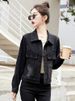 Chicco Black Short Denim Jacket For Women, Spring And Autumn New Loose Fit Versatile Casual Slimming Top_mkmklike.com