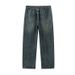 Men's Vintage Washed Straight-Leg Jeans – Relaxed Fit With Adjustable Drawstring Waist (M-XXXXL)_mkmklike.com