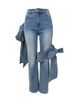 Women's Distressed Patchwork Bow Wide-Leg Jeans | High Waisted Straight Denim Pants With Decorative Knots | Winter Washed Stretch Polyester Trousers_mkmklike.com