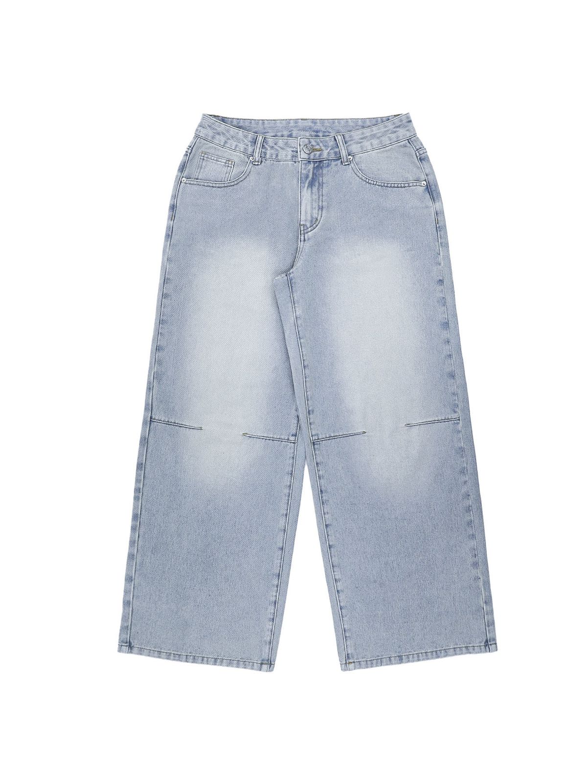 Women's Clothing Wide Leg Light Blue Jeans, High Waisted, Loose Fitting, Retro Style Floor Length Trousers, Wide Leg Washed Denim Jeans, Straight Leg._mkmklike.com