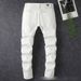Men's White Slim Jeans Rhinestone Studded Distressed Casual Elastic High Street Shin Clothing_mkmklike.com