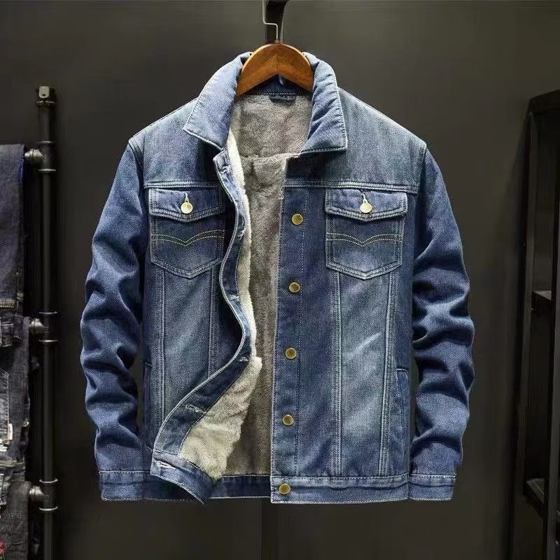 Fleece Thickened Denim Jacket Men's Autumn And Winter New Lamb Wool Men's Casual Jacket Thermal Cotton Coat_mkmklike.com