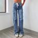 Women Casual Stand Pocket Jean Demin Pants Elastic Waist Straight Pants 2025 American And European Style Cargo Jeans Trouser New_mkmklike.com