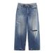 Women's Clothing Classic Mid-Rise Fold-Up Jeans Casual Cotton Solid Color Spring/Autumn Summer Homme Clothing_mkmklike.com