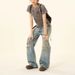 Retro American Washed Denim Straight Leg Jeans Distressed Ripped Loose Fit for Men And Women Summer Trendy Street Style_mkmklike.com