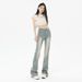 American Retro Cream-colored Stretch Denim Flared Pants, 2025 Autumn And Winter New High-waisted Straight-leg_mkmklike.com
