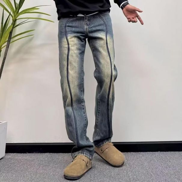 Men's Gradient Washed Jeans Straight Leg Casual Pants Retro Trendy Versatile Spring Autumn New Style_mkmklike.com