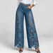 Women's Washed Denim Lace Patchwork Long Jeans Relaxed Everyday Wear Versatile Comfortable Feshion Trend_mkmklike.com