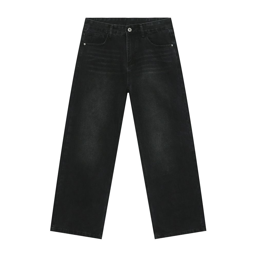 Men's Straight Loose Fit Washed Denim Jeans - Classic American Casual Style For Autumn_mkmklike.com
