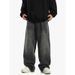 "Men's Black & Gray Wide Leg Jeans – Vintage High Street Vibe, Relaxed Fit Straight Denim Pants (Retro Wash, Oversized Silhouette, Unisex Appeal)"_mkmklike.com