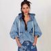 Urban Streetwear Oversized Washed Denim Hoodie For Men & Women – Comfortable Cotton Blend Long Sleeve Jacket With Classic Blue Wash_mkmklike.com