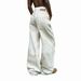 Men's White Distressed Jeans High Street Style Ripped Spray Painted Loose Straight Leg Long Pants From The Crotch_mkmklike.com