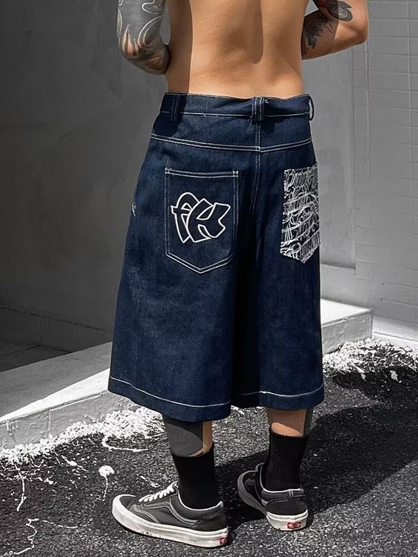 Vintage Washed Denim Shorts For Women - Loose Fit High Waist Distressed Blue & Black Casual Summer Shorts With Pockets_mkmklike.com