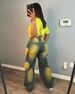 Women's High-Waisted Cargo Jeans – Oversized Utility Pants With Acid Wash & Multi-Pockets (S-3XL, Lemon Yellow, Streetwear Chic, Stretch Polyester)_mkmklike.com