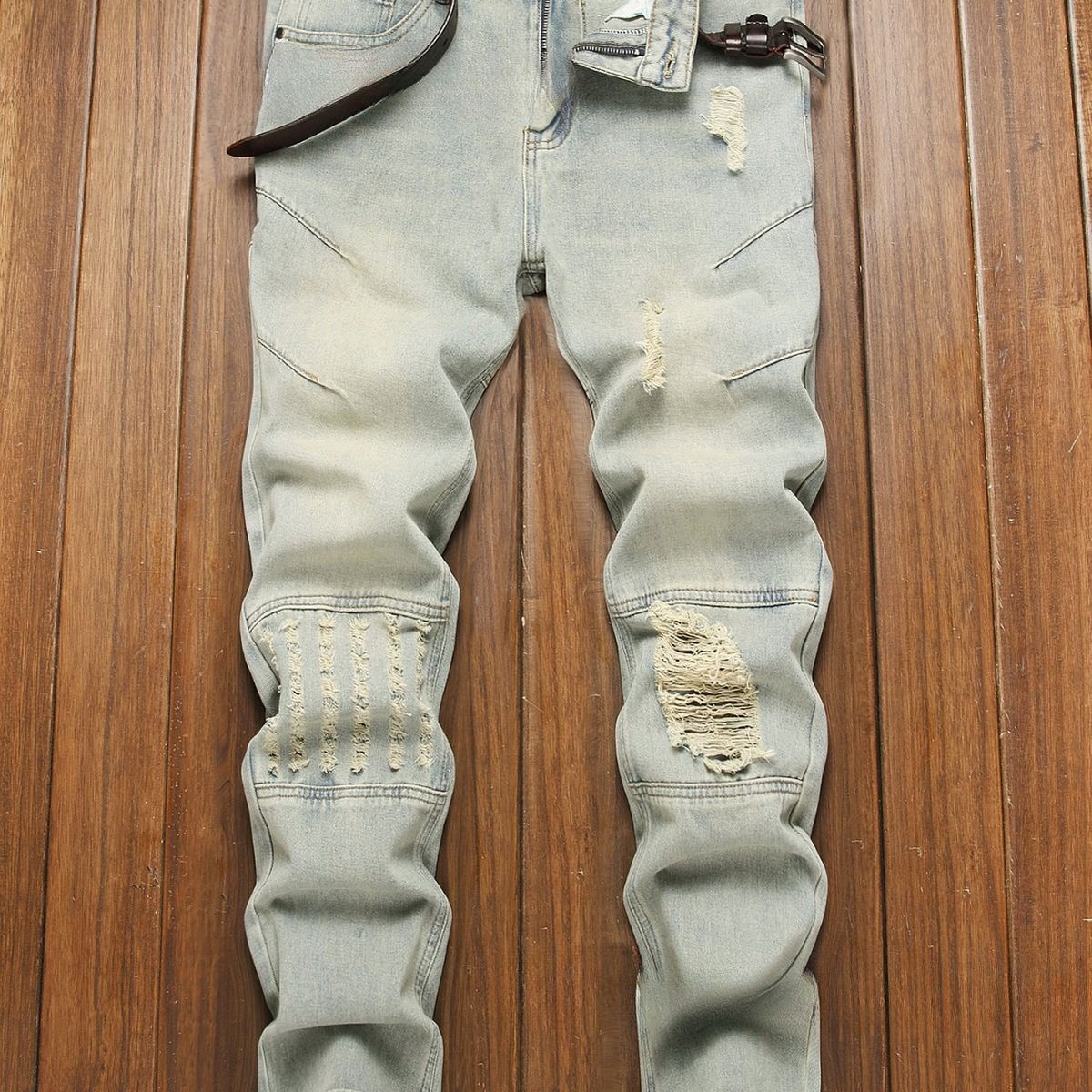 Men's Straight Fit Distressed Jeans - Casual Cotton Denim Pants With Classic Wash For Everyday Wear_mkmklike.com