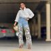Women's Clothing Lace Trim Denim Jeans For Women – Relaxed Fit High Waist, Distressed Wash, Cotton Stretch Comfort (Blue)_mkmklike.com