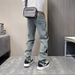 Men's Casual Washed Blue Jeans With Elastic Waist & Straight Leg - Comfortable Retro Style Loose Fit Trousers For Everyday Wear_mkmklike.com