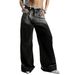 Women's Retro High-Waisted Brushed Jeans – Vintage Wash, Wide-Leg Straight Fit (S-L, Black/Brown)_mkmklike.com