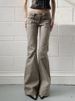 K European And American Retro Flare Low-Waisted Workwear Micro Flare Jeans For Women, Slim Fit, Leg-Lengthening, Slimming, Casual Long Pants_mkmklike.com