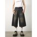 Men's Loose Straight Wide Leg Cropped Denim Shorts American Retro Distressed Blue Summer Niche Wide Pants_mkmklike.com