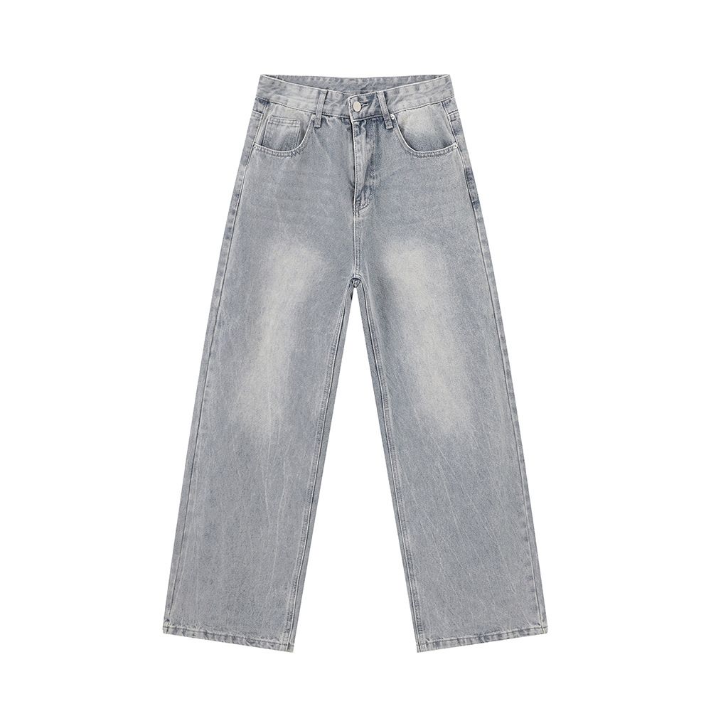 Men's Clothing 2025 Summer New Products American Trendy Drape Washed Light Blue Straight Loose Jeans_mkmklike.com